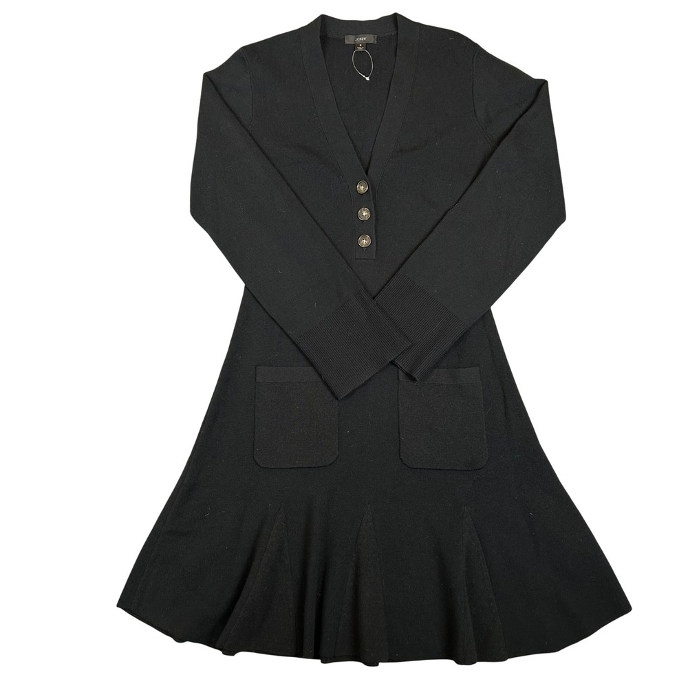 J.Crew Merino Wool Blend Henley Sweater Dress Black Academia Old Money Chic S